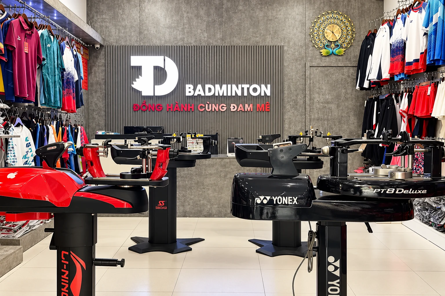 Không gian tuanduongsport — khu căng vợt và trưng bày trang phục